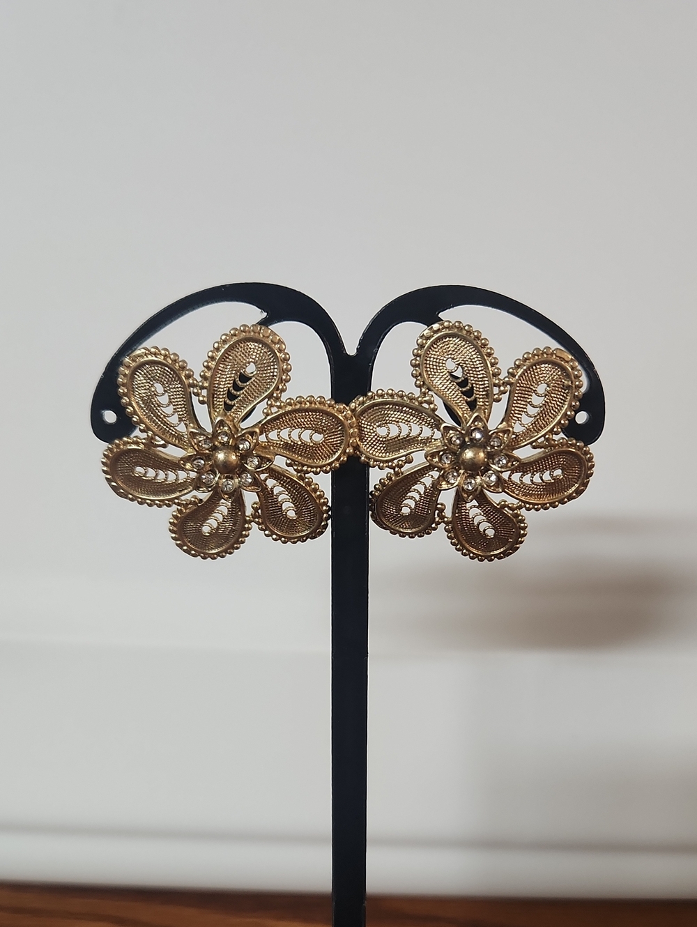 Filigree Flower Statement Earrings - Gold
